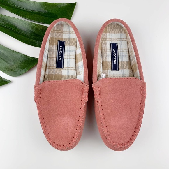 Lands' End Shoes - Lands End Pink Suede Moccasin Slippers 7